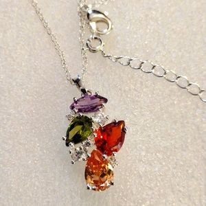 NVC faux silver chain necklace with faux silver and gemstones pendant.